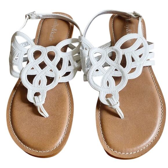 Kelly & Katie | Flat Thong Sandals Open Toe Ankle Strap Summer White Size 7 - Picture 1 of 4